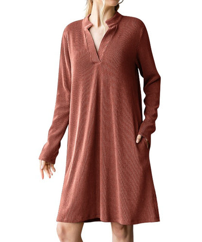 2025 Autumn/Winter Women's V-Neck Long-Sleeve Loose Dress