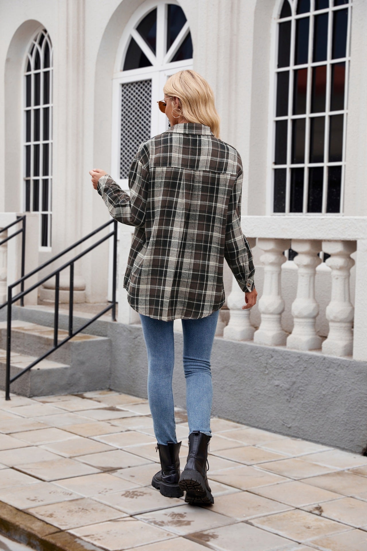 Plaid Flannel Button-Down Shirt for Women