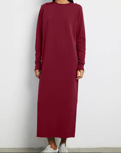 Women's Casual Long Sleeve Solid Maxi Dress Loose Fit