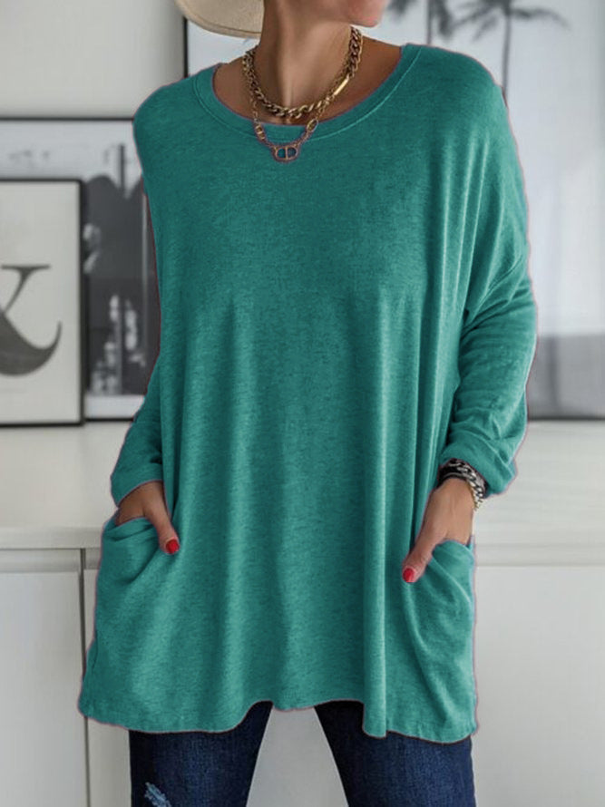 Women's Oversized Long Sleeve Pocket Tunic Top