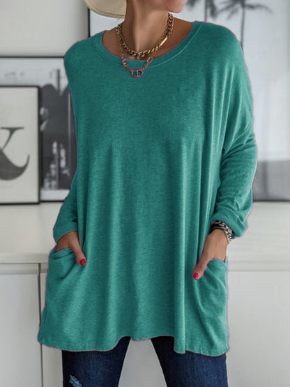 Women's Oversized Long Sleeve Pocket Tunic Top