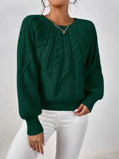 Women's Cable Knit Crewneck Sweater Oversized Long Sleeve