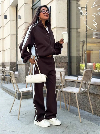 Women's Striped Tracksuit Set Zip Jacket Joggers
