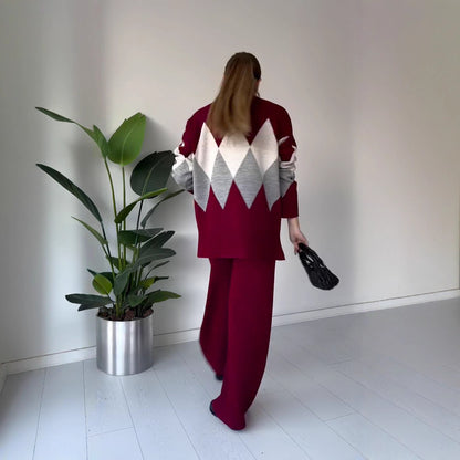 Women's Argyle Knit Sweater & Pants Two Piece Lounge Set