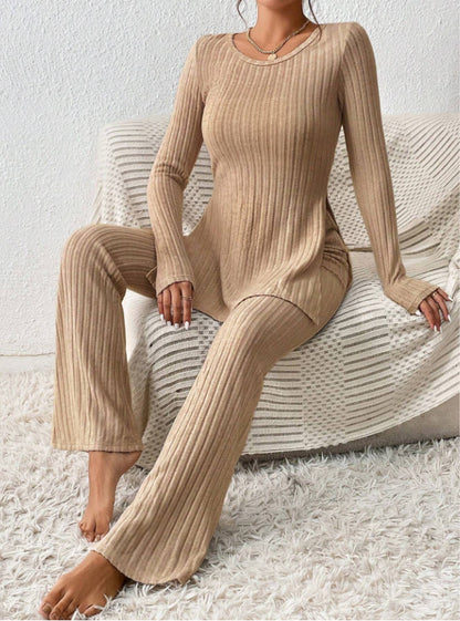 Women's Ribbed Knit Slim Fit Two Piece Pants Set