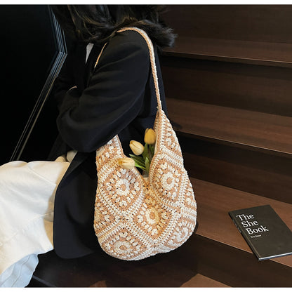 Crochet Knit Tote Bag Boho Shoulder Bag for Women
