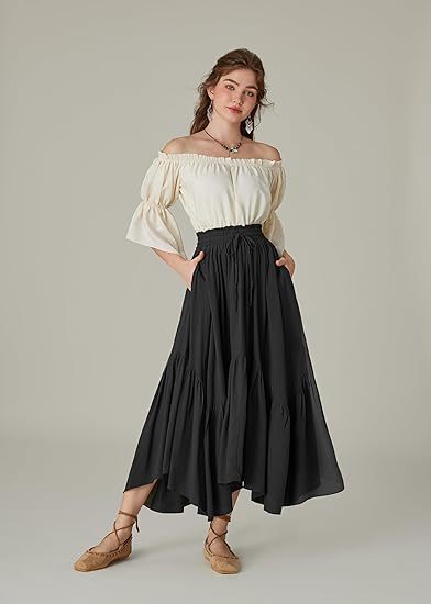 Women's High-Waisted Tiered Maxi Skirt – Vintage Boho Long Skirt