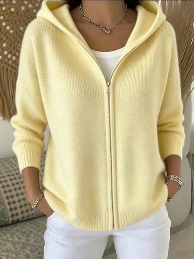 Womens Oversized Hooded Zip Up Knit Cardigan