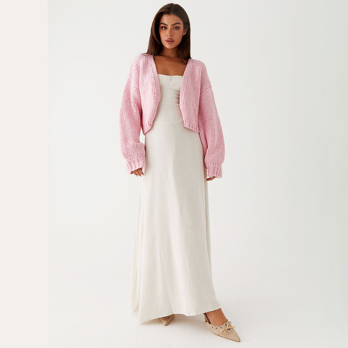 Women's Chunky Knit Cropped Open Front Cardigan