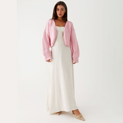 Women's Chunky Knit Cropped Open Front Cardigan