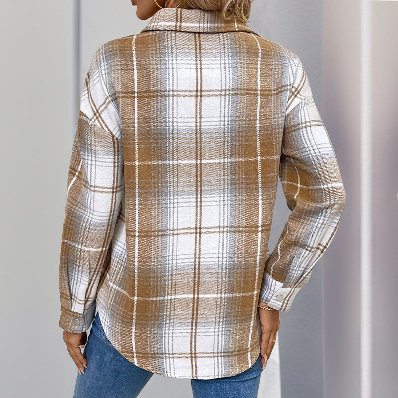 Vintage Classic Plaid Shirt Loose Casual Shirt Autumn and Winter Plaid Women's Top