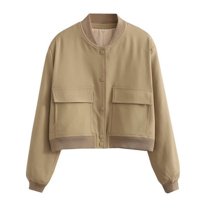 Women's Utility Jacket Stand Collar Pockets Streetwear
