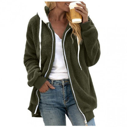 Women's Oversized Sherpa Fleece Zip Up Hoodie Jacket
