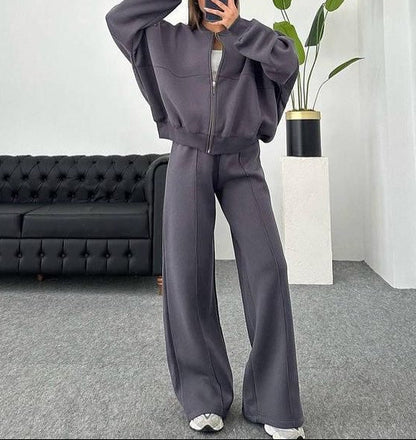 Women's Matching Set Zip Jacket Wide Leg Sweatpants