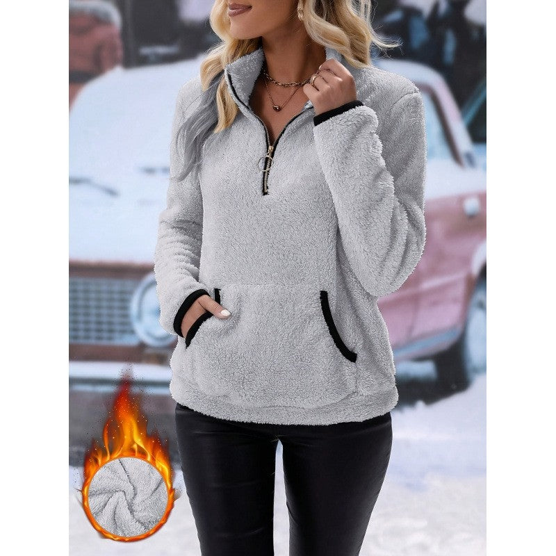 Women's Cozy Sherpa Quarter Zip Fleece Pullover Pocket