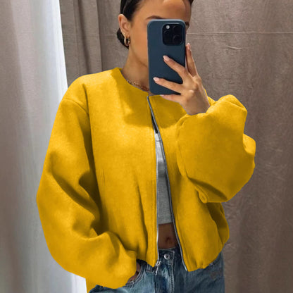 Women's Cropped Zip Up Bomber Jacket Soft Lightweight
