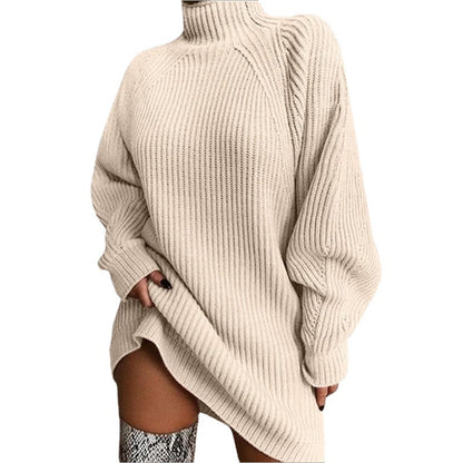 Women's Oversized Chunky Knit Mock Neck Sweater Dress