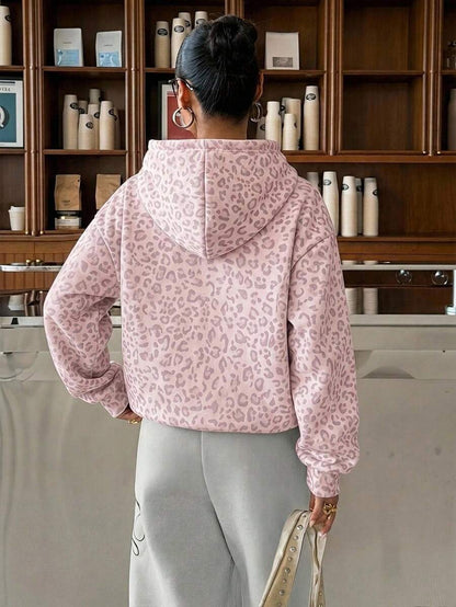 Leopard Print Hoodie Casual Oversized Sweatshirt