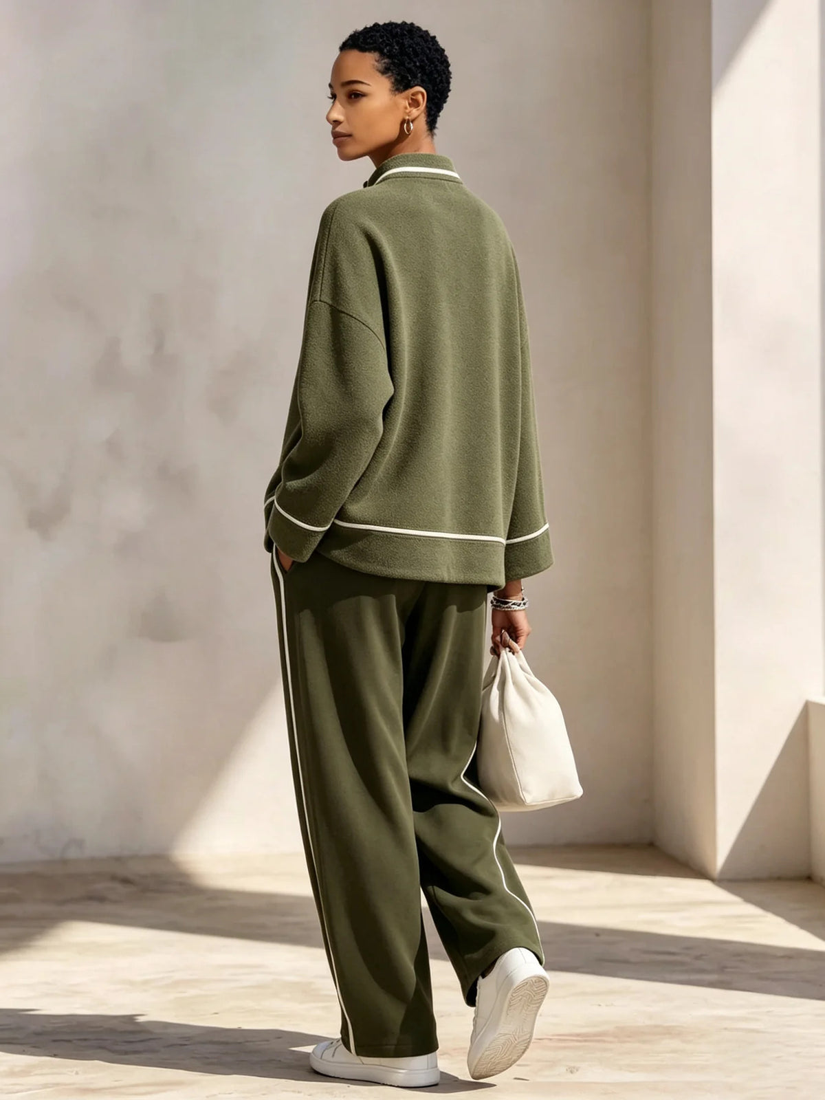 Women's Half Zip Pullover Wide Leg Pants Lounge Set