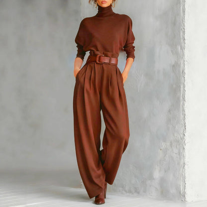 Women's Turtleneck Wide Leg Pants Two Piece Set