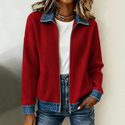 Women's Corduroy Denim Patchwork Zip Jacket
