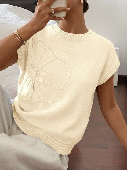 Floral Knit Sweater Short Sleeve Textured Summer Top