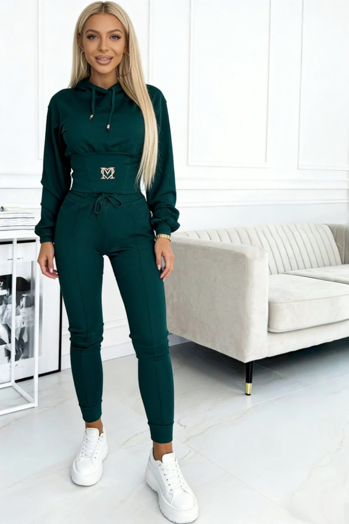 Women's Cinch Waist Hoodie Jogger Two Piece Set