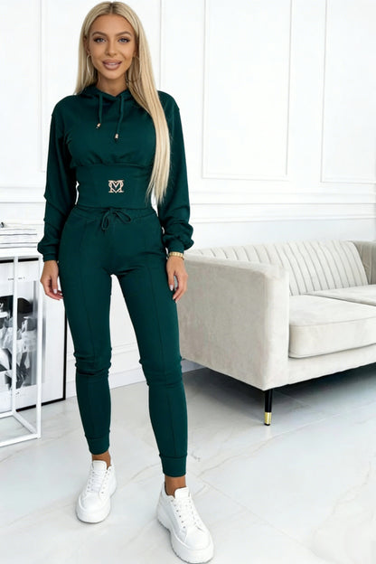 Women's Cinch Waist Hoodie Jogger Two Piece Set