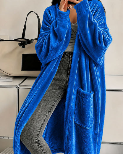 Women's Velvet Duster Coat Long Sleeve with Pockets