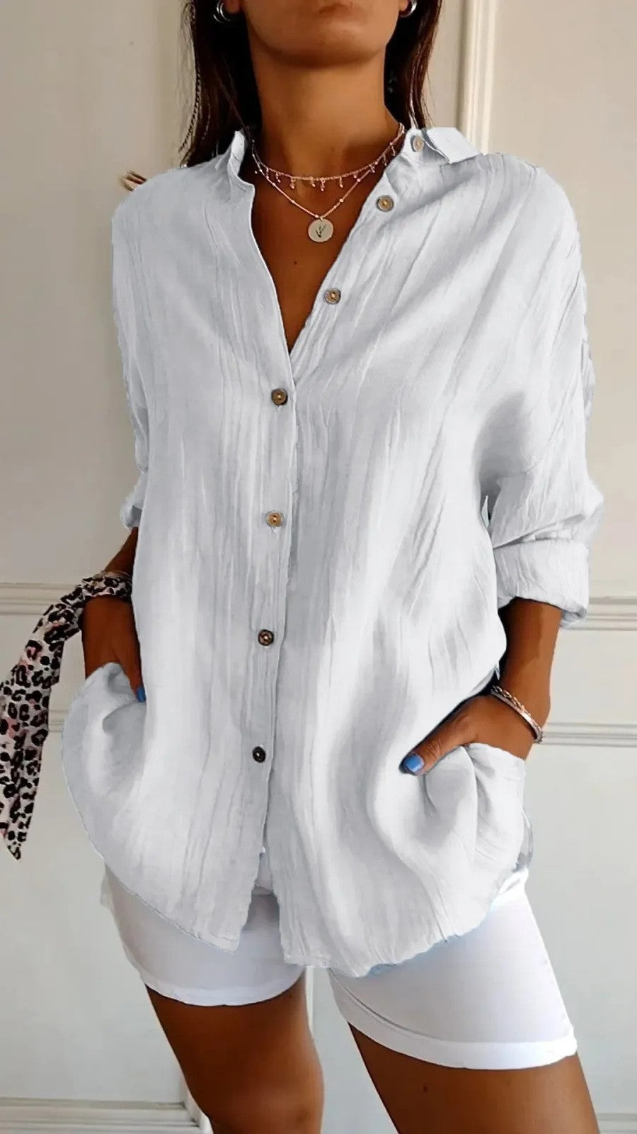 Women's Oversized Button Down Blouse Long Sleeve Collared