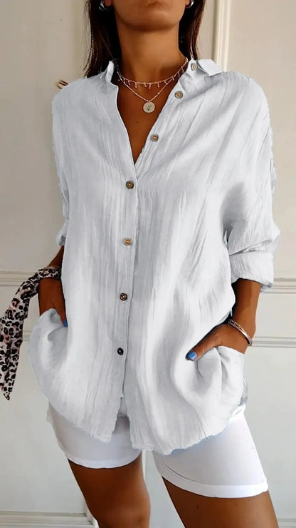 Women's Oversized Button Down Blouse Long Sleeve Collared