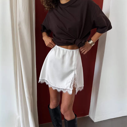 Y2K Satin Lace Mini Skirt – Elegant Chic Casual Party