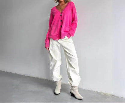 Vintage Distressed Chunky Knit Cardigan