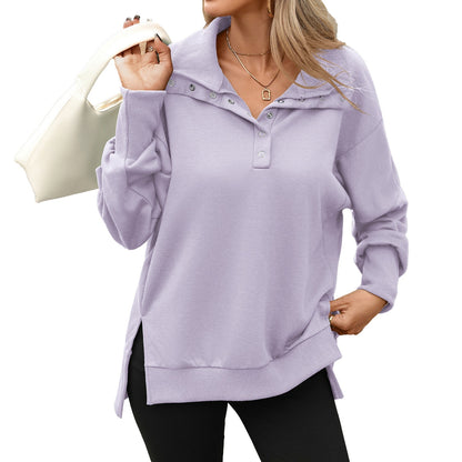 Women's Oversized Button Collar Sweatshirt Long Sleeve
