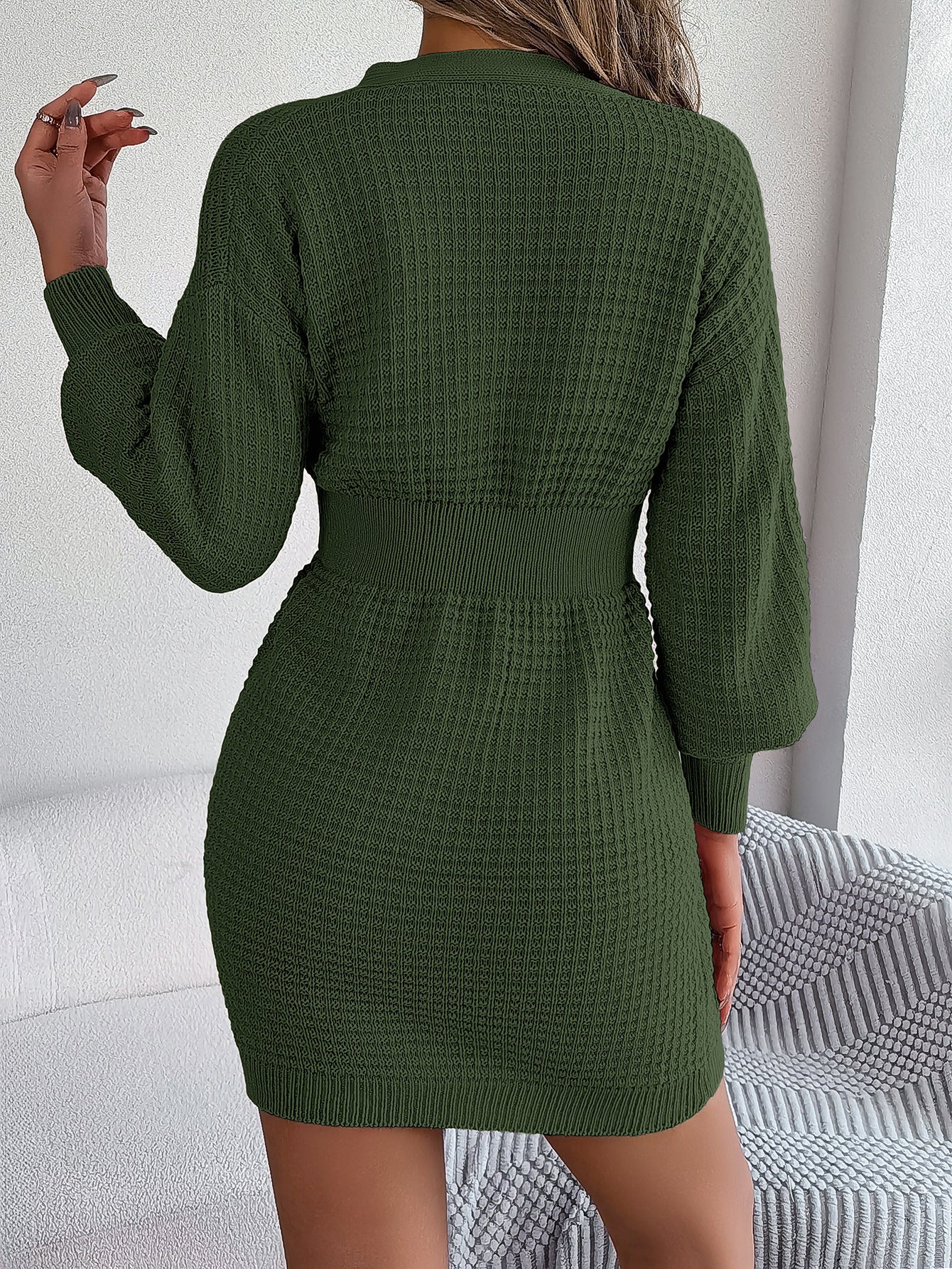 Button V Neck Sweater Dress | Cable Knit Bodycon Outfit