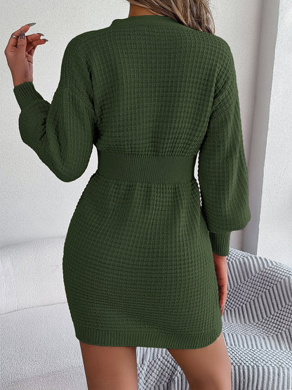 Button V Neck Sweater Dress | Cable Knit Bodycon Outfit
