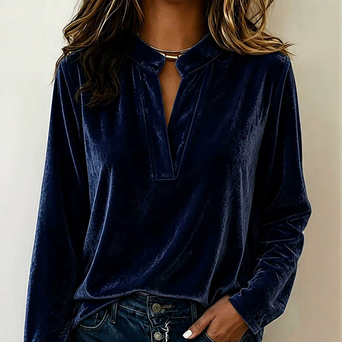 Women's Velvet V-Neck Long Sleeve Casual Blouse Top