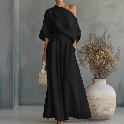 Women's One Shoulder Top Wide Leg Pants Matching Set