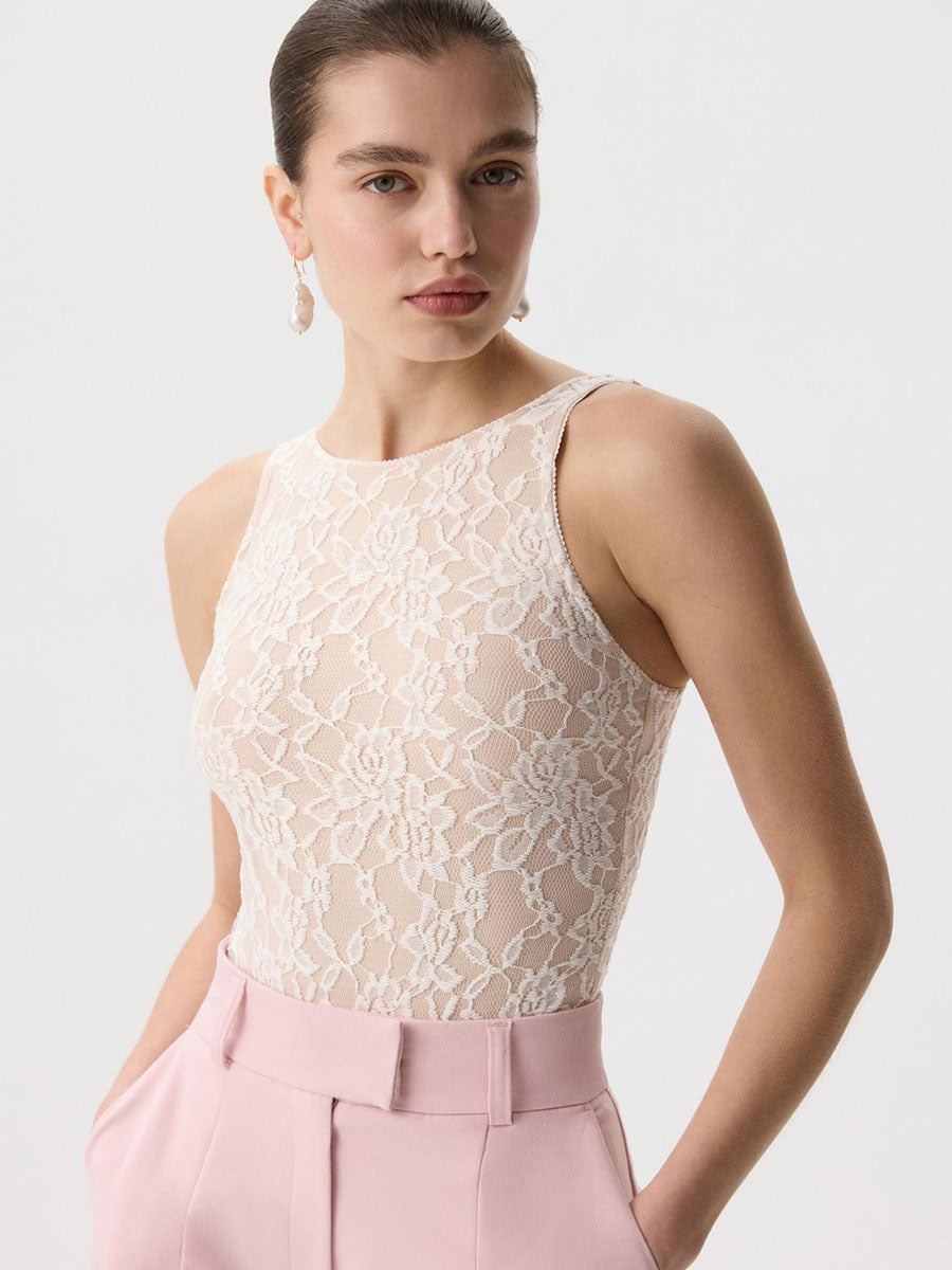 Floral Lace Sleeveless Bodysuit Sexy Mesh Tank Top