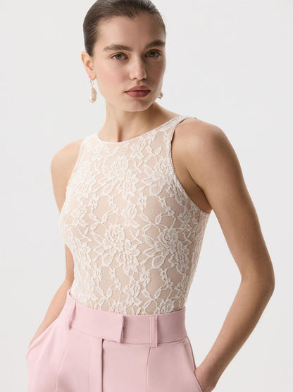 Floral Lace Sleeveless Bodysuit Sexy Mesh Tank Top