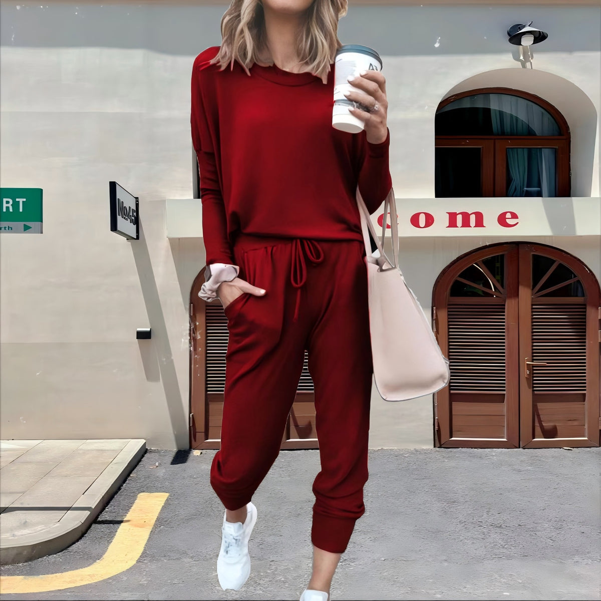 Women's Lounge Set Crew Neck Top Drawstring Joggers