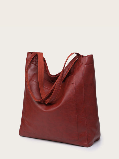 Vintage Soft Leather Tote Bag with Pocket Large Capacity