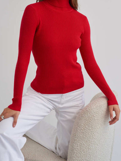 Women's Ribbed Turtleneck Sweater Lightweight Knit Top