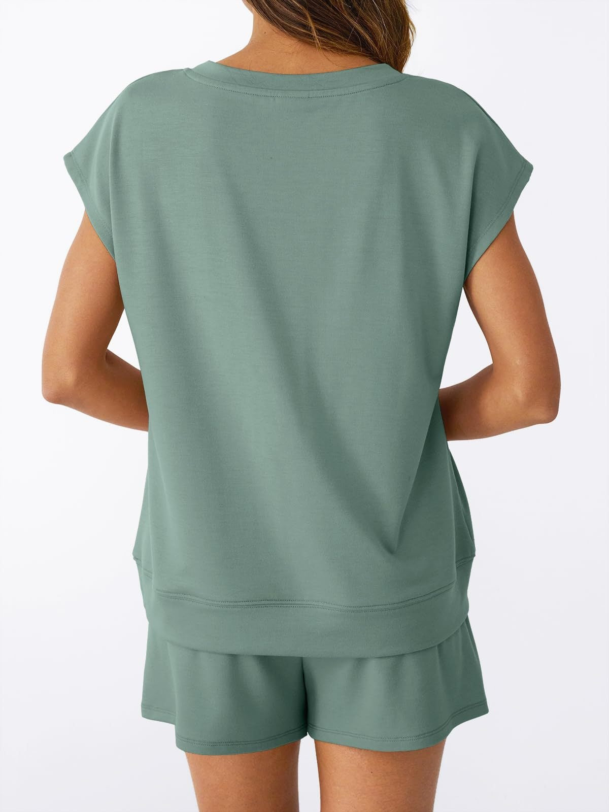 V Neck Casual Lounge Set Short Sleeve Top and Shorts