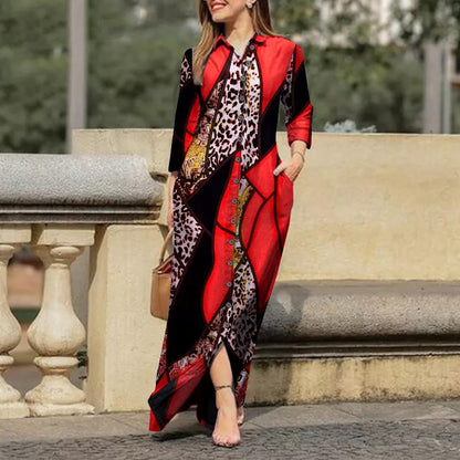 Women's Leopard Maxi Shirt Dress Long Sleeve Plus Size