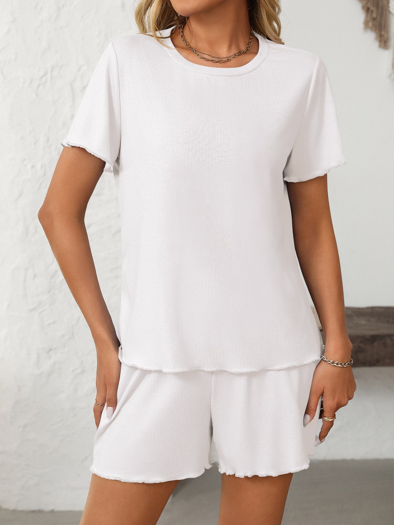 Solid Color Pajama Set - Short-Sleeve Loungewear