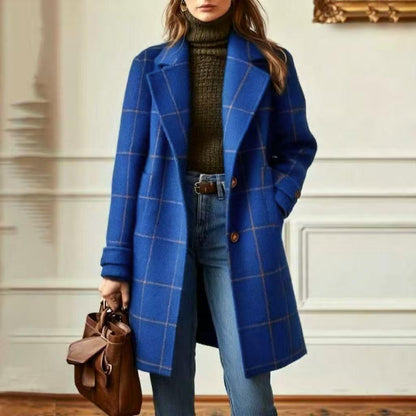Women's Vintage Plaid Lapel Coat Winter Mid-Length