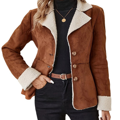 Women's Faux Suede Sherpa Jacket Vintage Winter