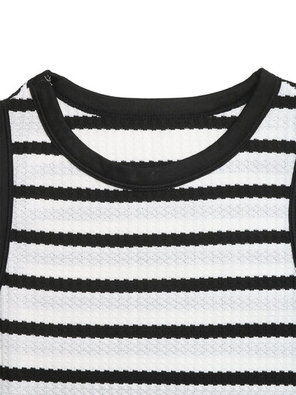 Striped Sleeveless Bodycon Midi Dress Side Slit Casual Summer