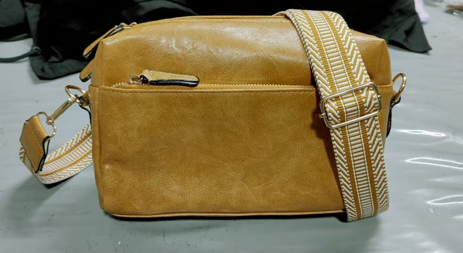 Triple Zip Small Crossbody Bag with Wide Strap